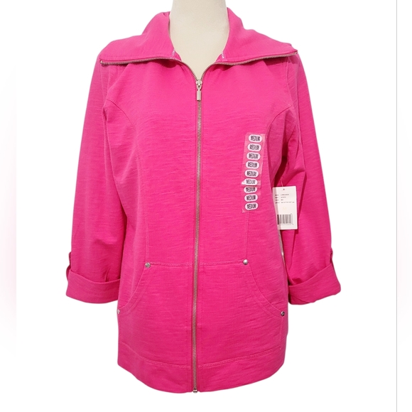 Liz Claiborne Jackets & Blazers - NEW Lizwear Pink Zip Up Jacket Womens Medium 100% Cotton Activewear Lightweight
